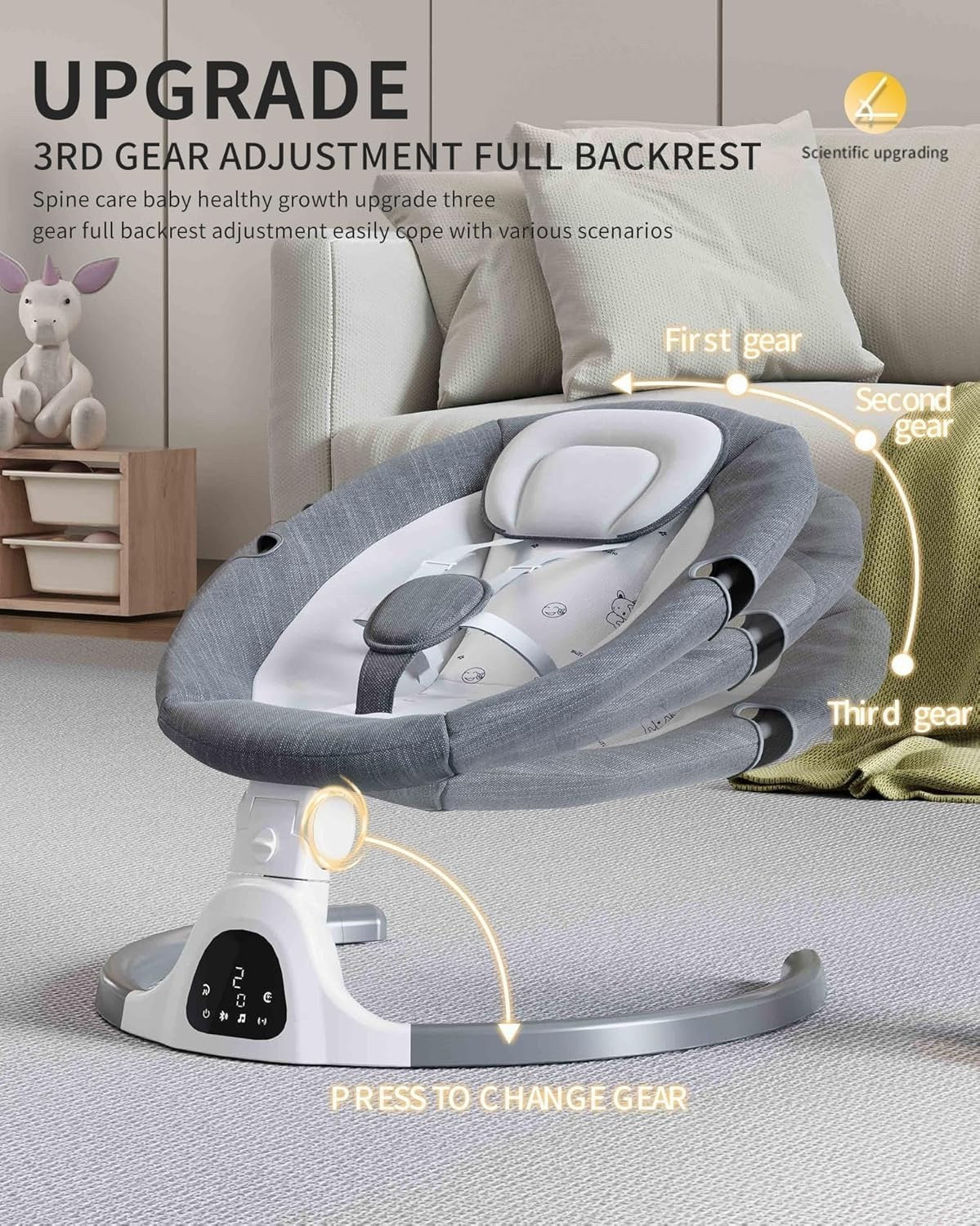 Electric Baby Swing Bluetooth Remote 5 Speed Infant Rocker 5 Point Beige