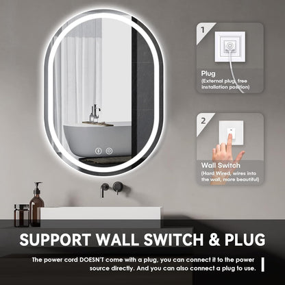 Oval LED Bathroom Mirror 50x70cm Dimmable 3 Colour Anti Fog Memory IP44 Backlit