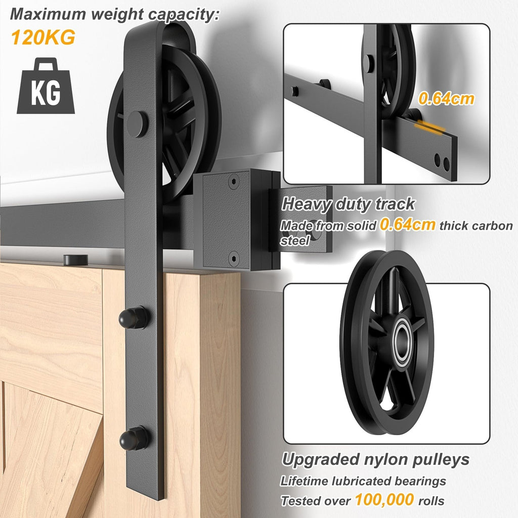 Sliding Barn Door Hardware Kit – Black Steel Track & Roller Set for Doors