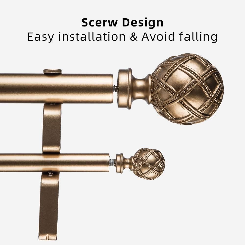 1 Inch Diameter Double Curtain Rod Set Double Curtain gold