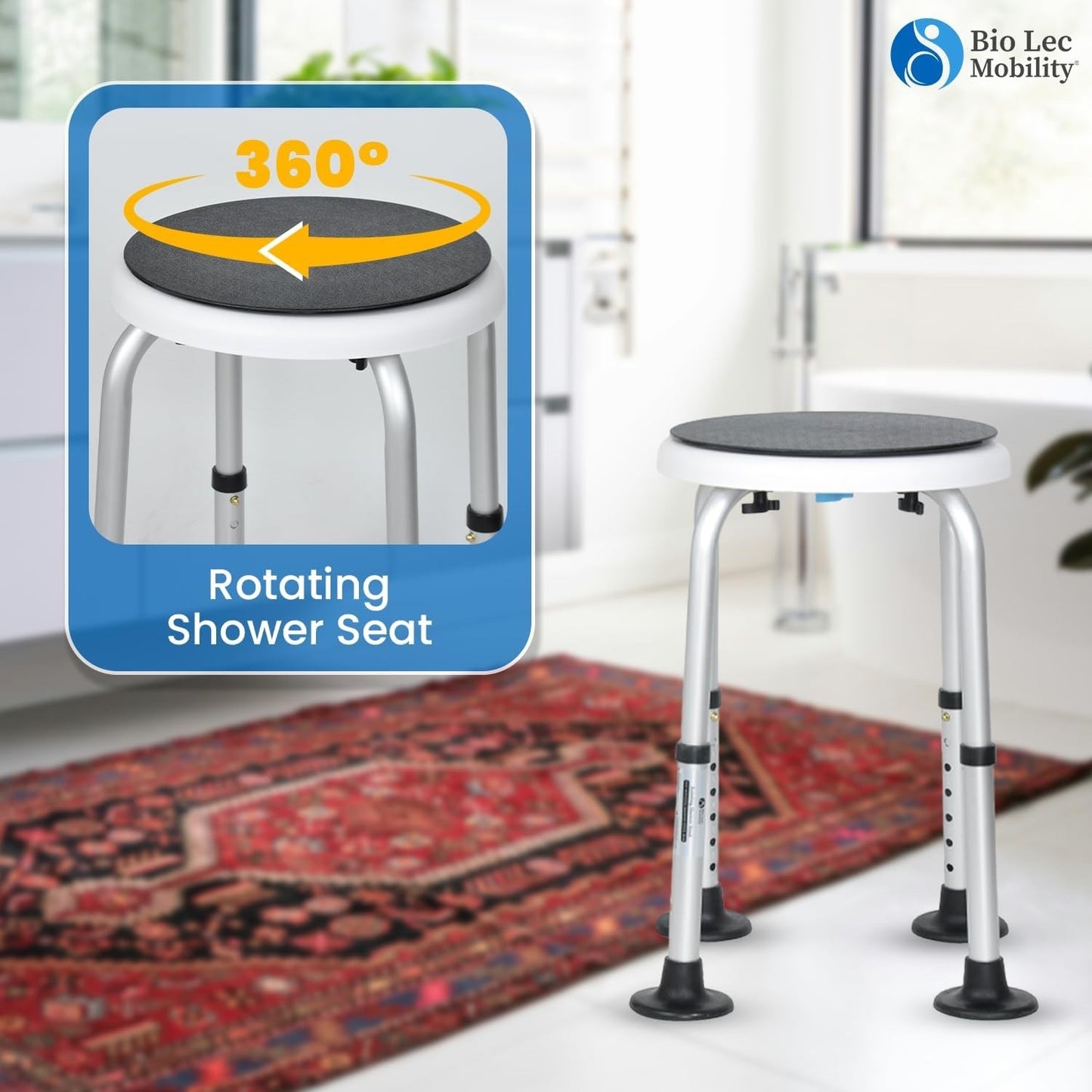 Rotating Shower Stool Bath Seat Adjustable Height 360° Swivel 136kg Non Slip
