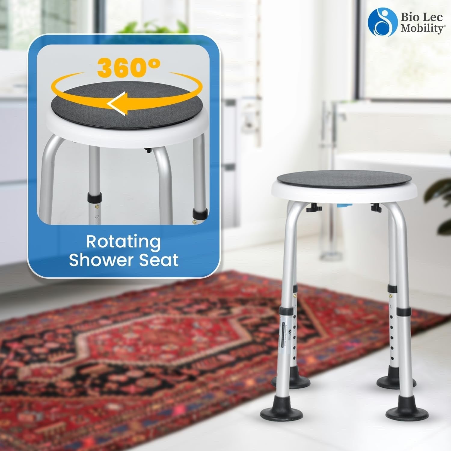 Rotating Shower Stool Bath Seat Adjustable Height 360° Swivel 136kg Non Slip