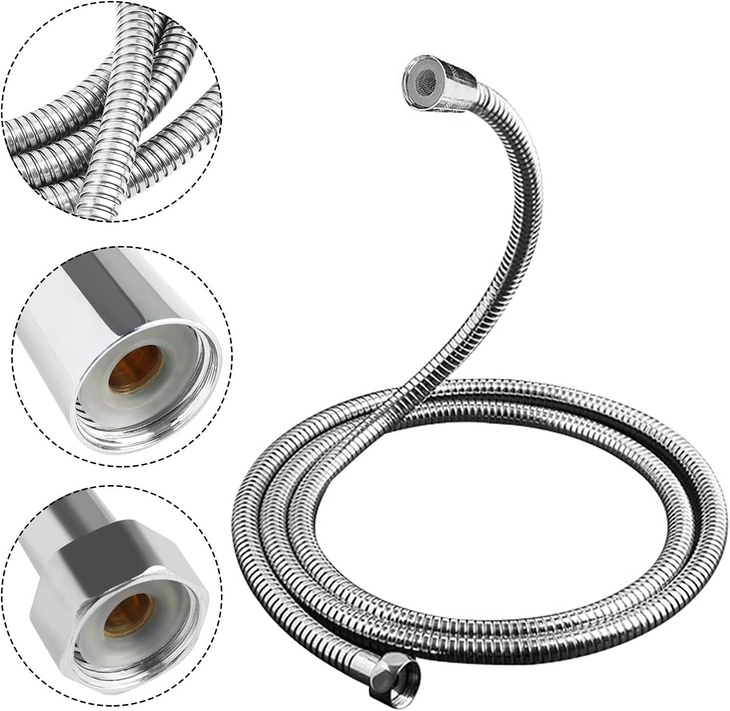 1.75m(69") Shower Hose Stainless Steel Universal Replacement Shower Pipe Chrome