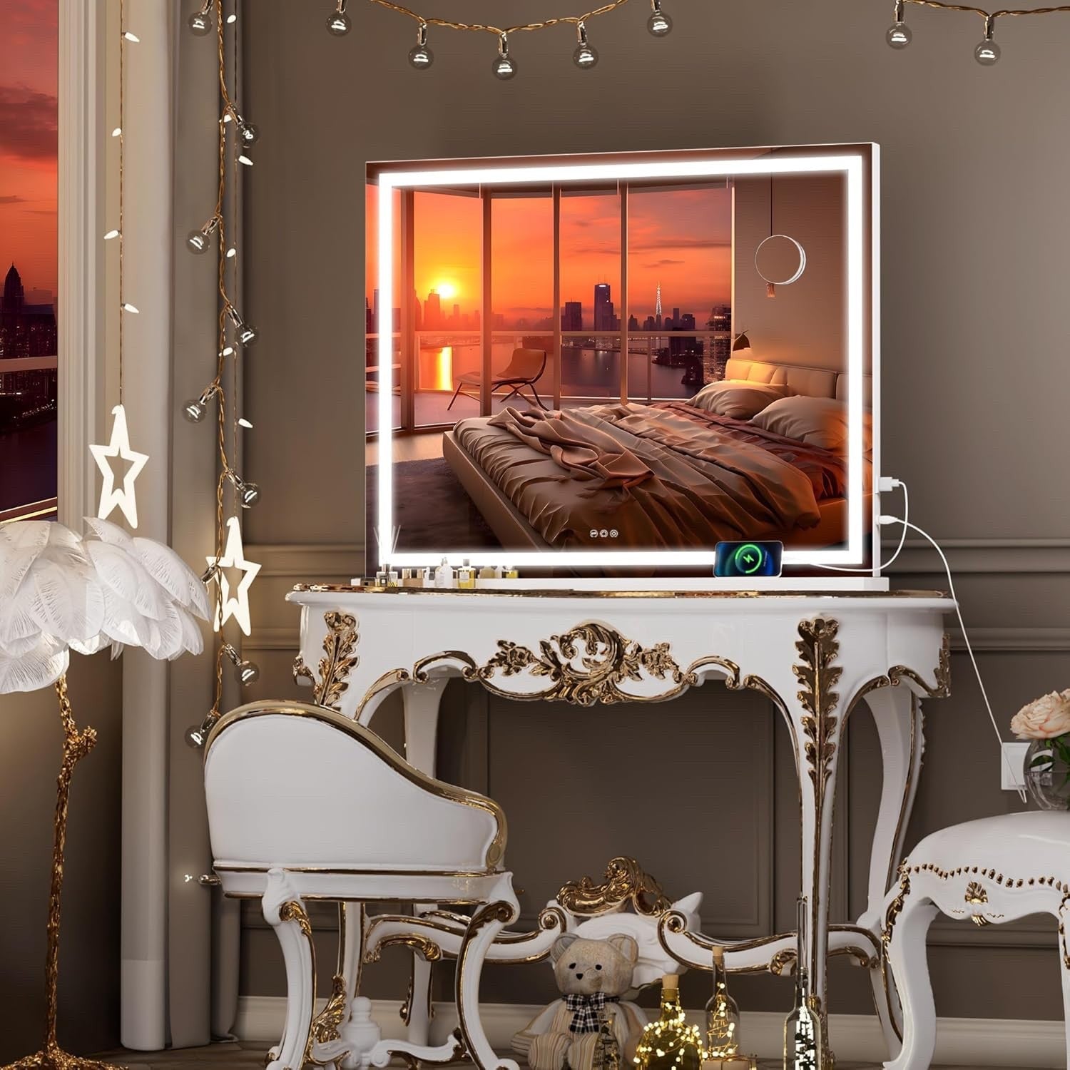 LED Vanity Makeup Mirror 95x65cm Round Lighted Dimmable 3 Color Touch