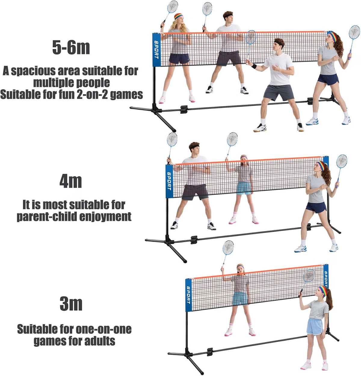 Badminton Net 3m Portable Adjustable 3-5m Pickleball Volleyball Tennis Carry Bag