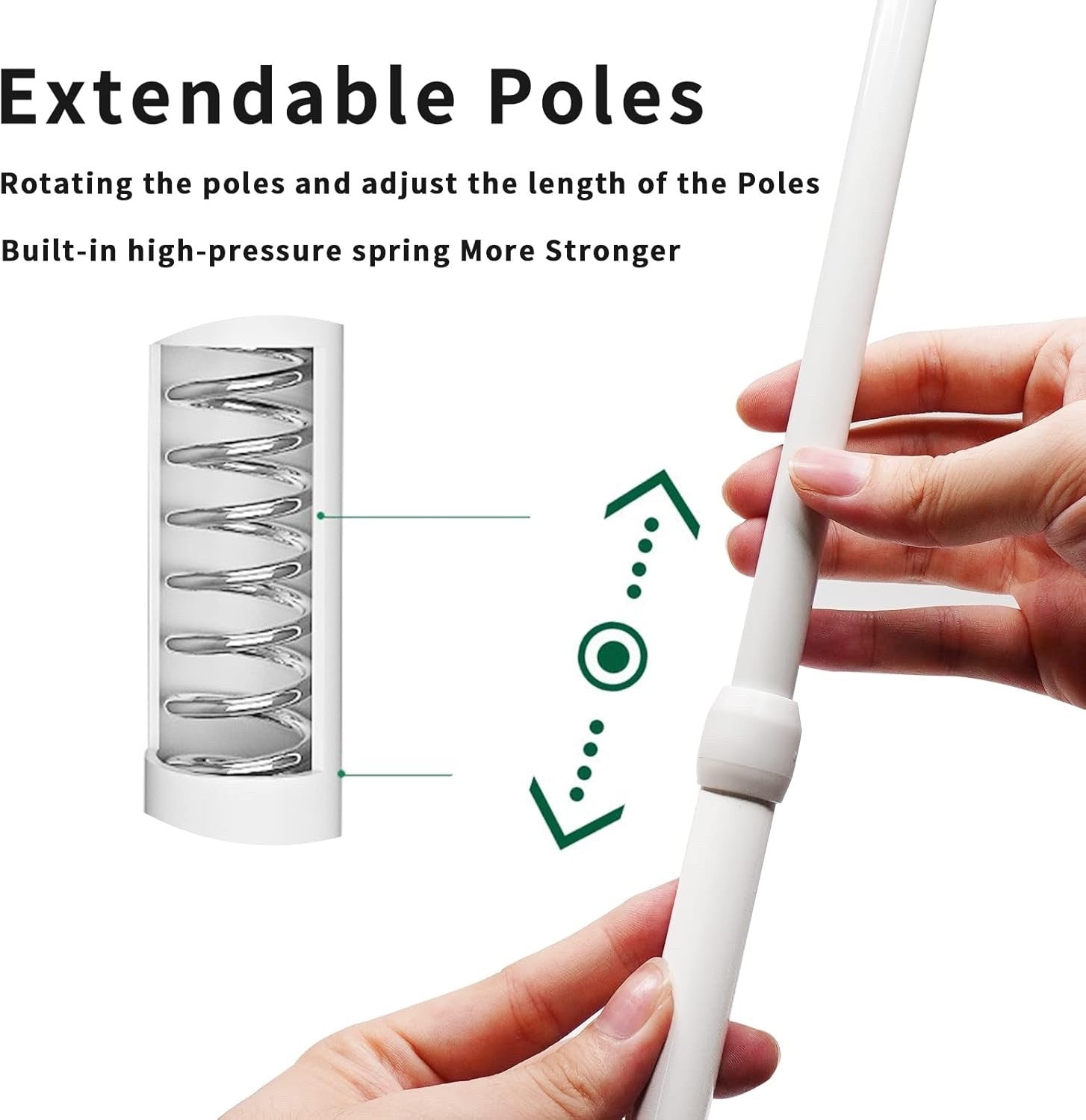 2 Pack 135-250cm Tension Curtain Rods Extendable No Drill Window Pole White