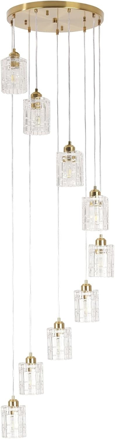 Modern Gold Chandelier 9 Light Glass Pendant E27 Adjustable 220cm Ceiling Lamp