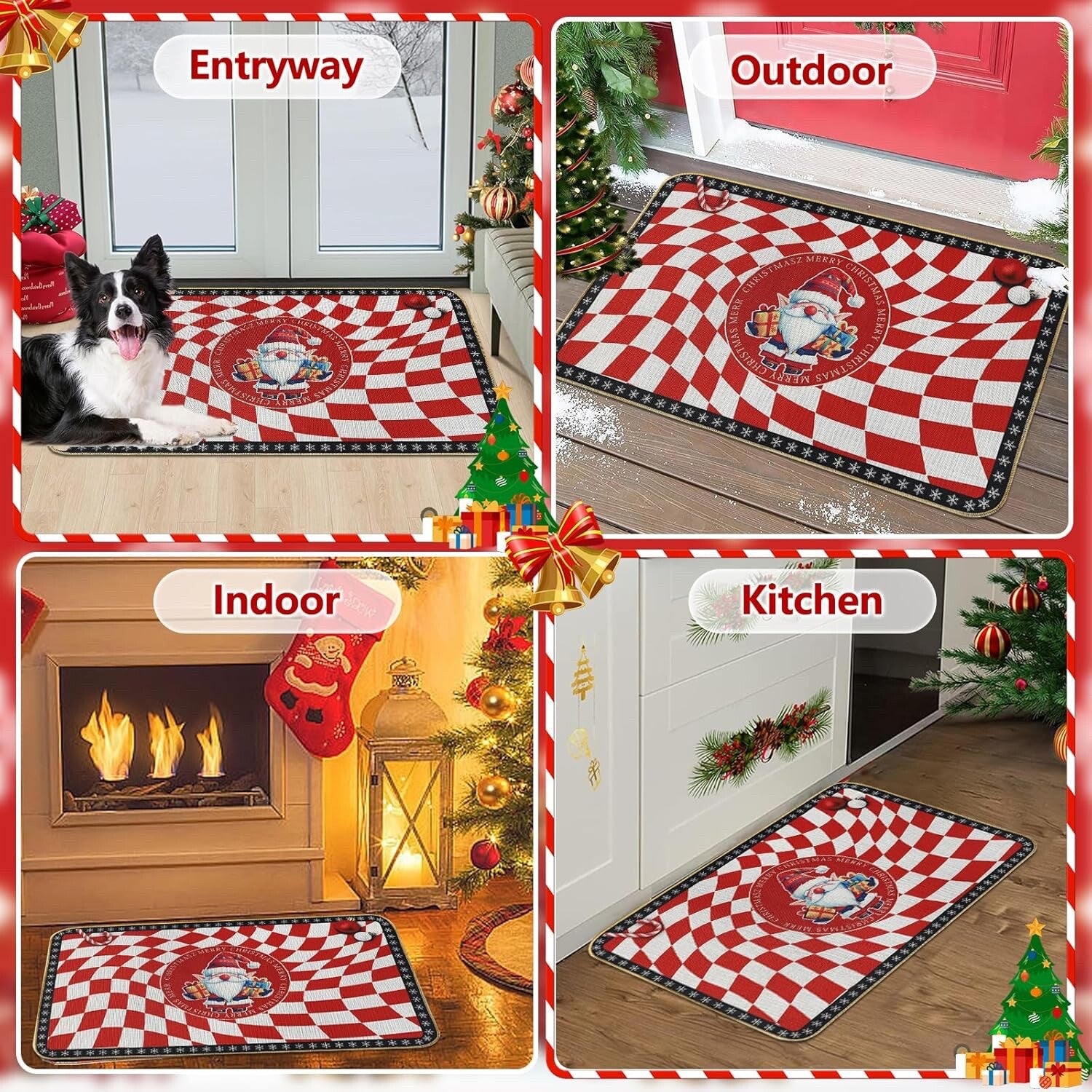 Falflor Buffalo Plaid Christmas Doormat 80x120CM Non Slip Dirt Trapper