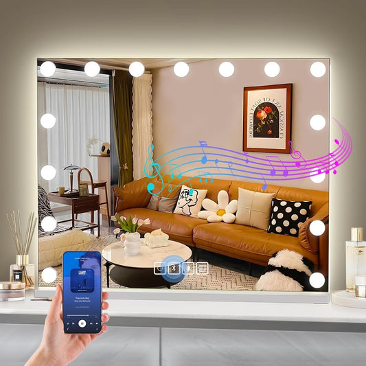 Hollywood Vanity Mirror Lights 15 LED Bluetooth Speaker Touch 10X Makeup 46x58cm