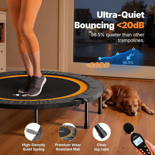 Mini Trampoline 48in Foldable Indoor Fitness Rebounder Quiet 330lb Capacity