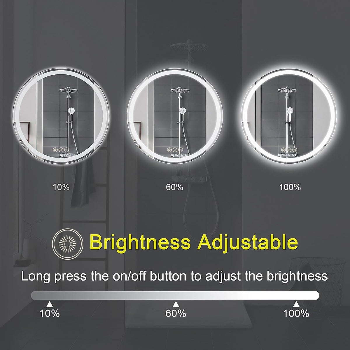 Round LED Bathroom Mirror 500mm Backlit Demister 3 Colour Dimmable Touch IP44
