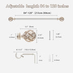 1in Single Curtain Rod 84-120in Adjustable Decorative Resin White