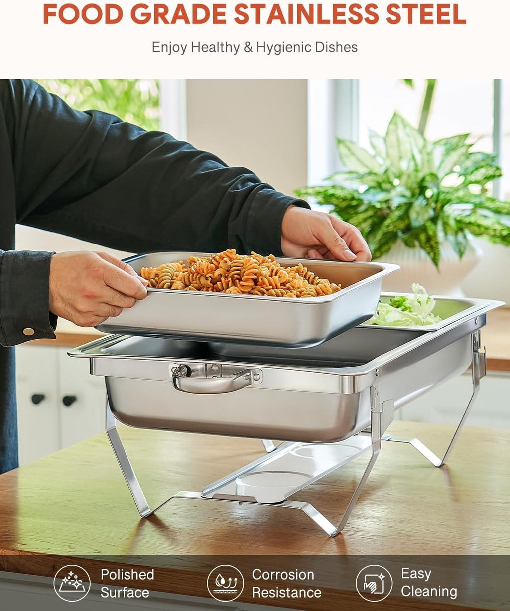 2x 9L Chafing Dish Stainless Steel Buffet Food Warmers Catering Set