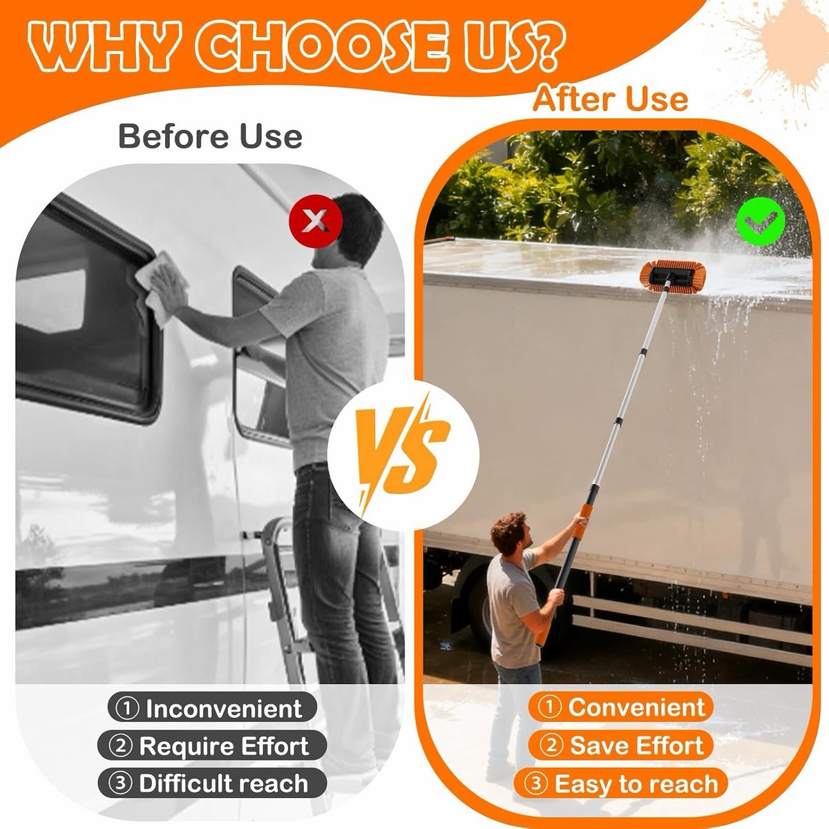 Car Wash Brush Cleaning Kit 3.6m Telescopic Pole Bristle Mop Window Squeegee