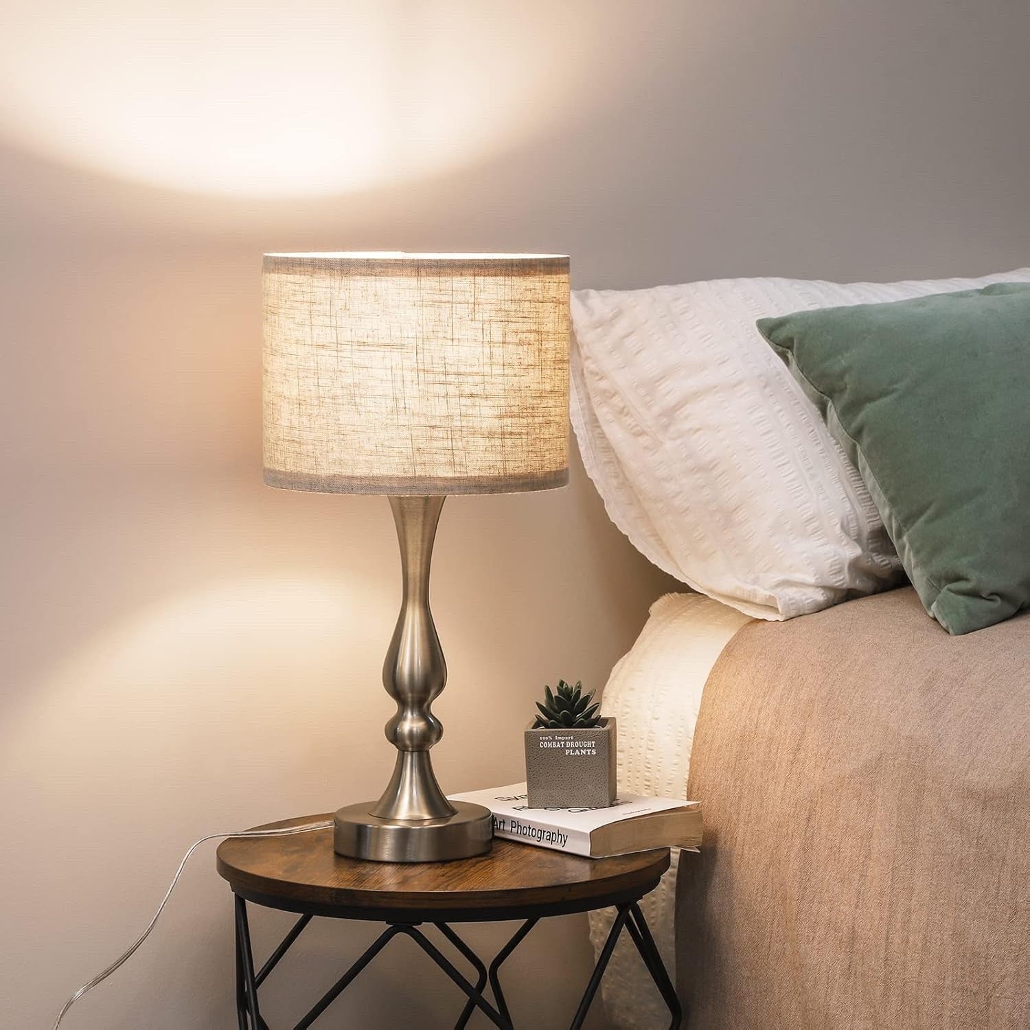 EDISHINE Bedside Lamps Set of 2 - 3 Way Dimmable Touch Lamp with USB Charging