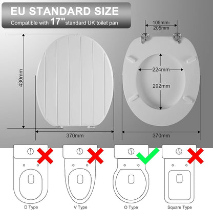 White Wooden Toilet Seat Antibacterial Adjustable Hinges Bathroom Easy Clean