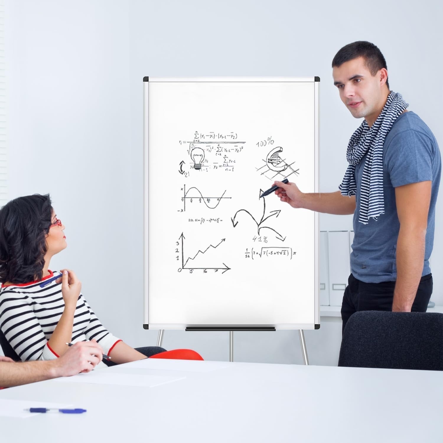 Magnetic Flipchart Easel Whiteboard 90x60cm Dry Wipe Board Stand Office