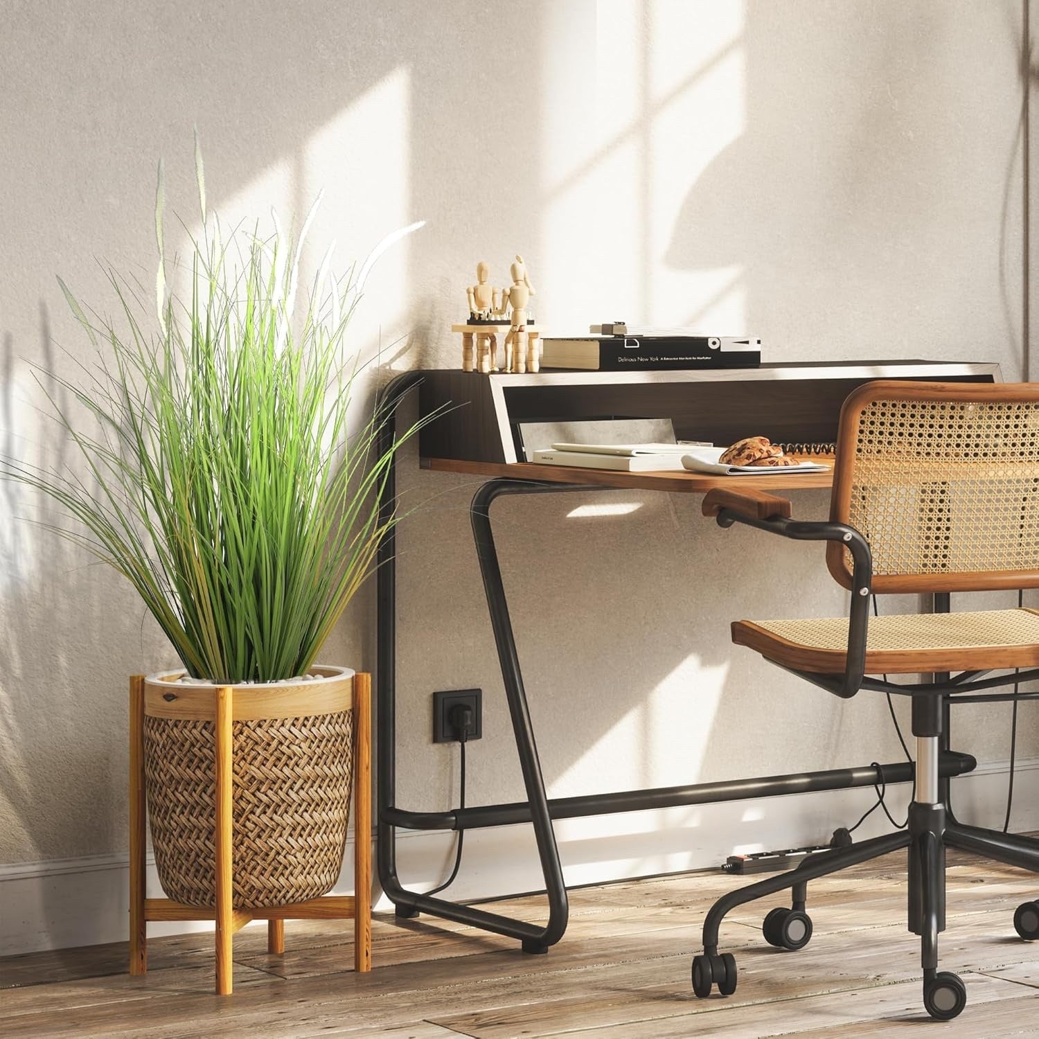 3ft Artificial White Foxtail Grass Plants 2 Pack Faux Potted Indoor Decor