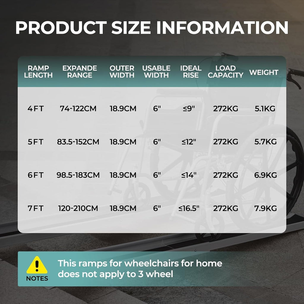 2PCS 7FT Telescopic Wheelchair Ramps Portable Adjustable 272KG Heavy Duty