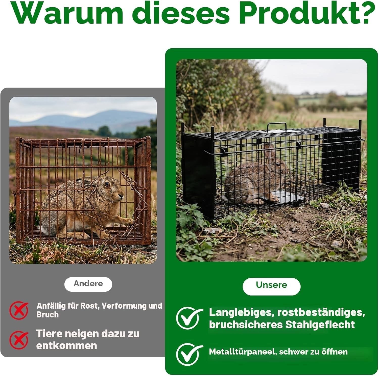Humane Animal Trap Cage Double Door 84x33x 28 cm Metal Live Catch Rabbit Black