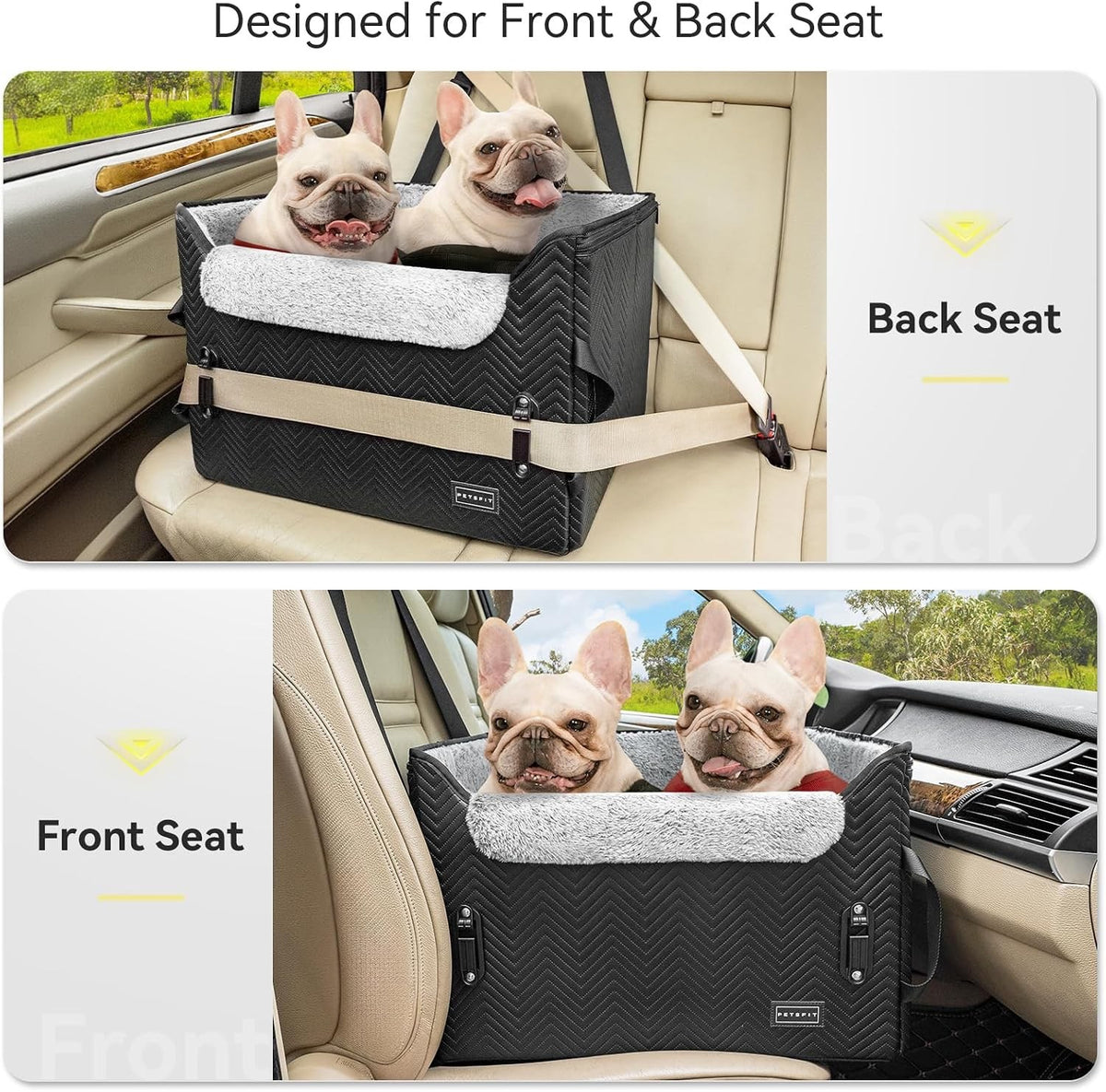 Dog Car Booster Seat Medium Black Leather 59x45x34cm Safety Leash Foldable 25lb