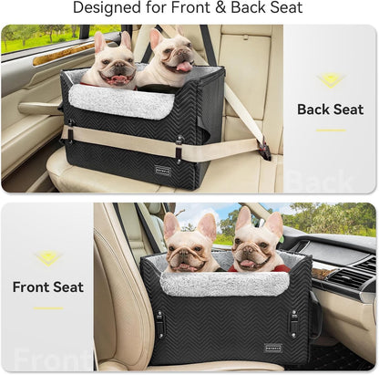 Dog Car Booster Seat Medium Black Leather 59x45x34cm Safety Leash Foldable 25lb