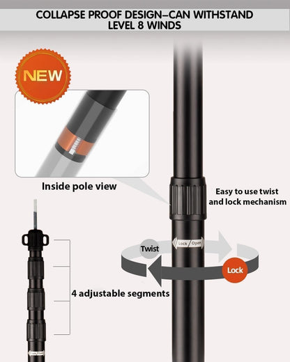 Tent Poles Telescoping Tarp Aluminum 8.7FT Adjustable Set 2 Camping Hiking Black