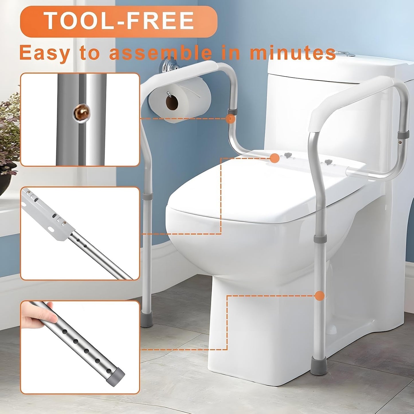 Toilet Safety Frame Rails Adjustable Height Width Aluminium Grab Bars 150kg Aid