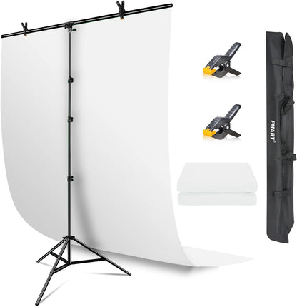 Photography Backdrop Stand Kit White 5x7ft Screen Adjustable T Shape Studio