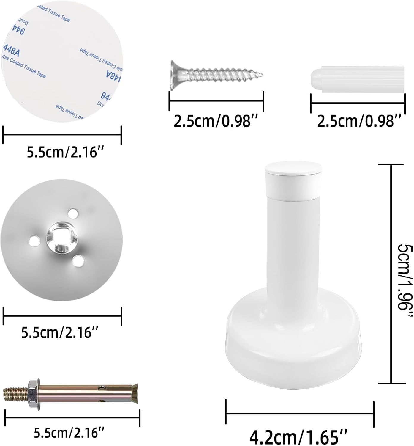 6 Pack Self Adhesive Door Stop White Door Stoppers for Skirtings Wall Mounted