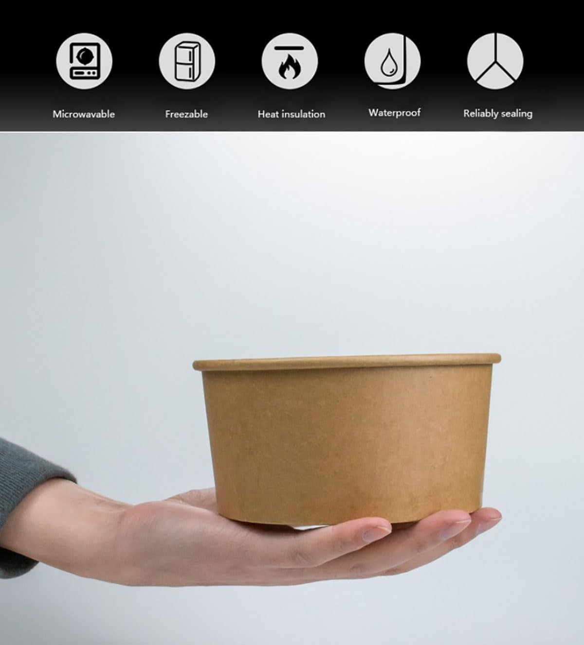 Disposable Paper Bowls 1000ml Kraft Takeaway Food Containers 50 Pack No Lids