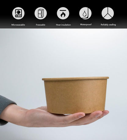 Disposable Paper Bowls 1000ml Kraft Takeaway Food Containers 50 Pack No Lids