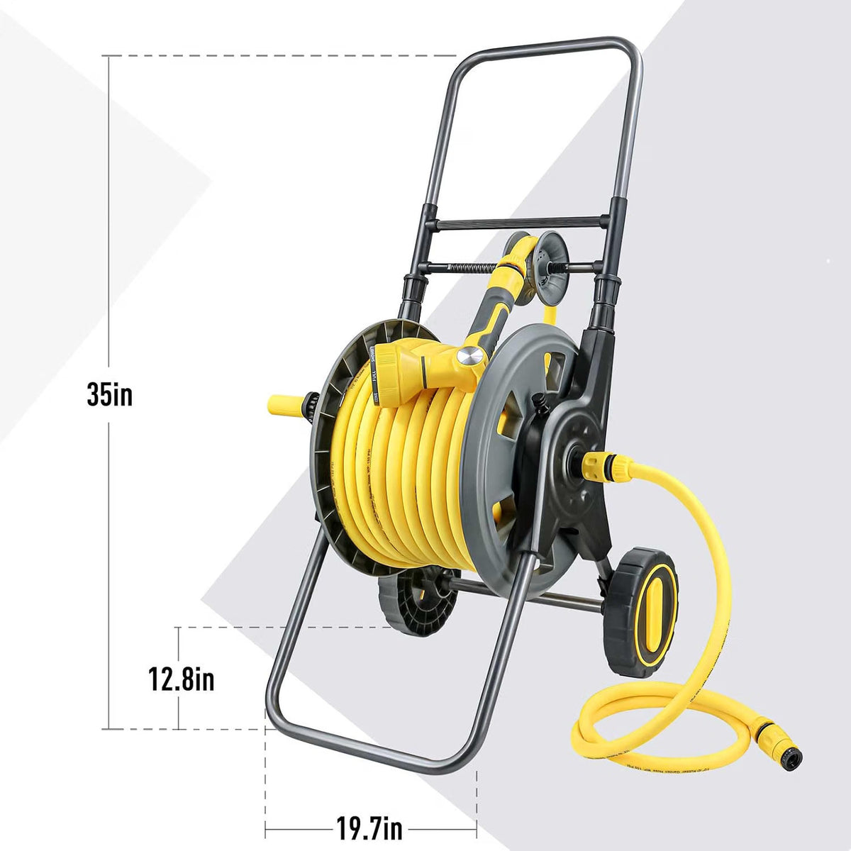 Garden Hose Reel Cart 30m Wheeled Trolley Rewind Handle 2m Leader Hose Spray Gun