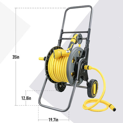 Garden Hose Reel Cart 30m Wheeled Trolley Rewind Handle 2m Leader Hose Spray Gun