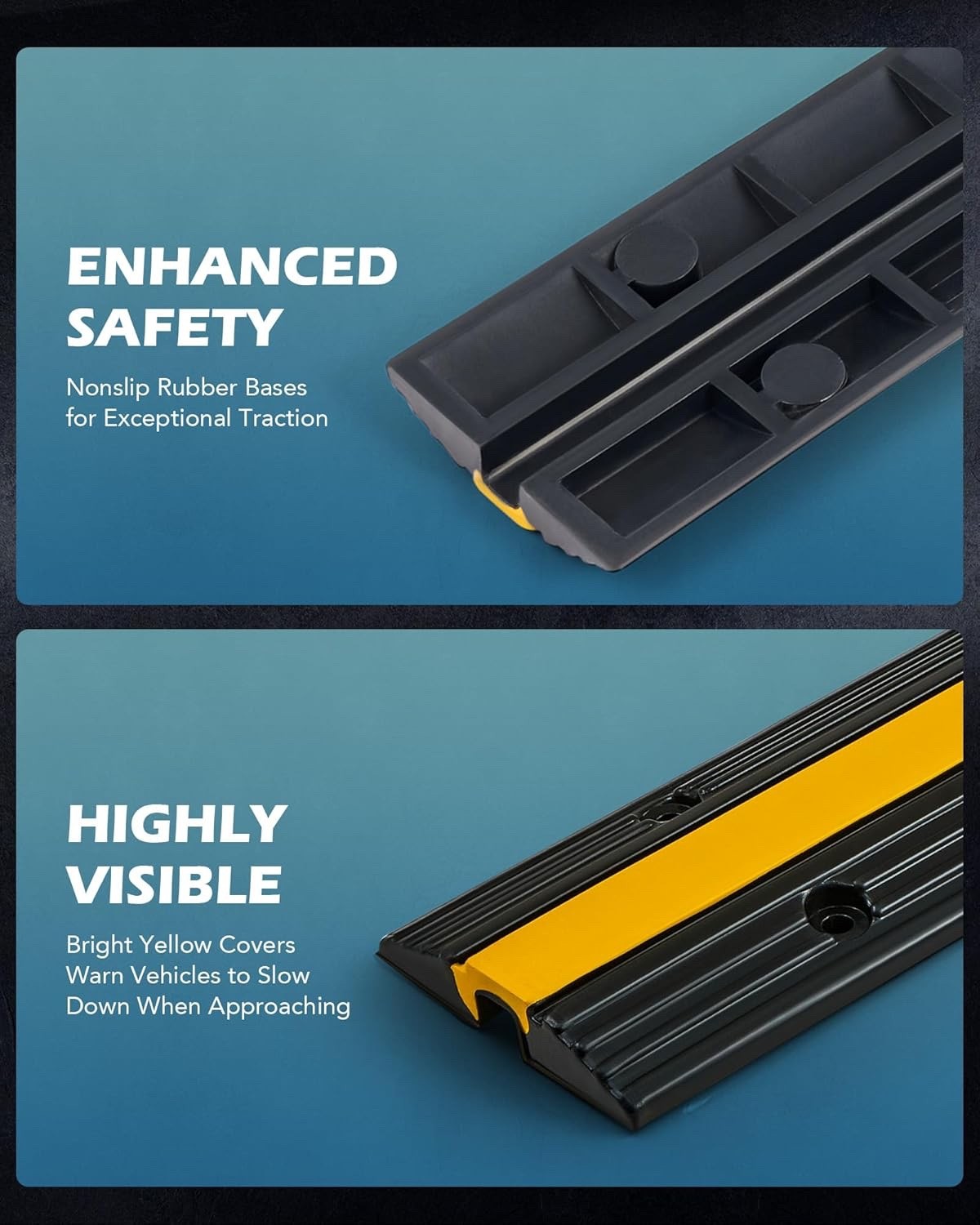 CREWORKS Floor Cable Protector 4-Pack Rubber 1-Channel Ramp 6600lbs 99×15×3cm