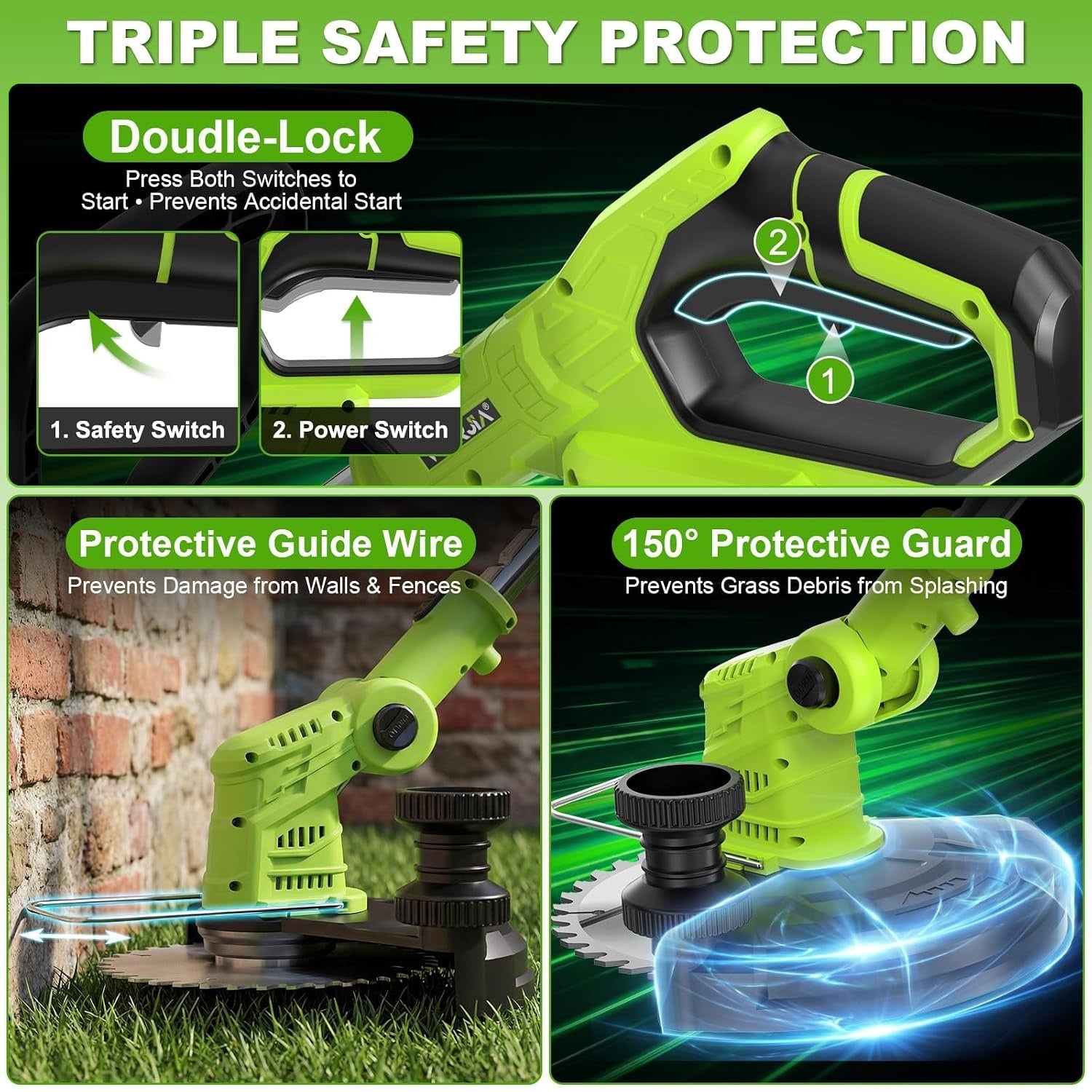 Cordless Grass Trimmer Strimmer Brush Cutter 21V 2 Batteries 4-in-1 Lawn Mower