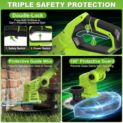 Cordless Grass Trimmer Strimmer Brush Cutter 21V 2 Batteries 4-in-1 Lawn Mower