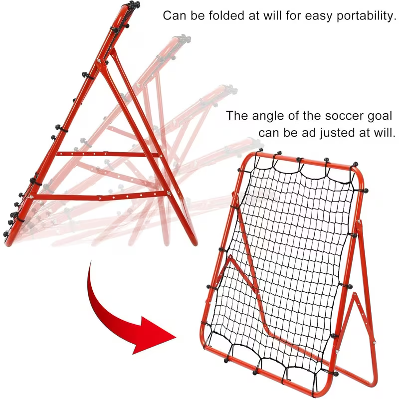 100x100cm Football Rebounder Net Adjustable Angle Steel Frame Training Red