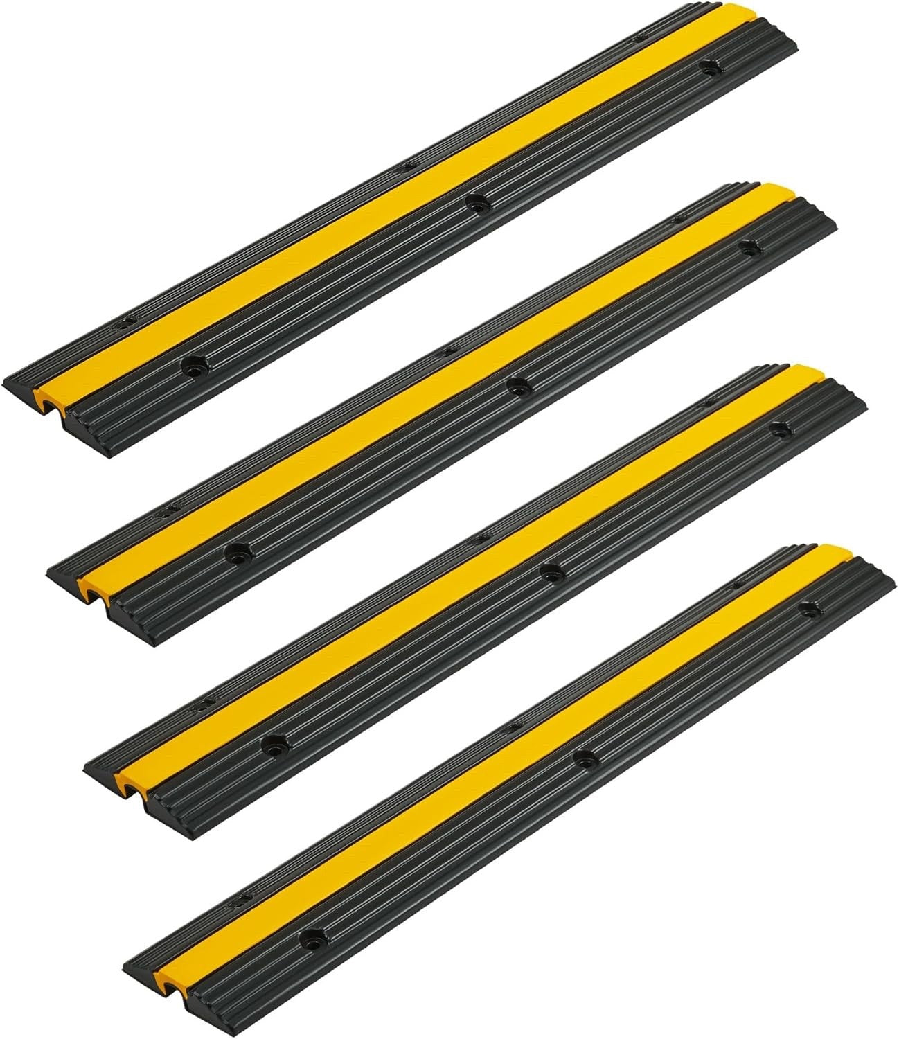CREWORKS Floor Cable Protector 4-Pack Rubber 1-Channel Ramp 6600lbs 99×15×3cm
