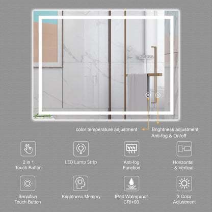 LED Bathroom Mirror 500x700mm Backlit Dimmable 3 Colour Demister Wall Mount