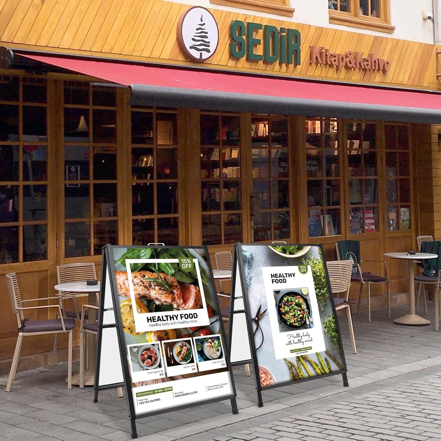 STANDNEE Double Sided Pavement A-Frame Sign Board 60x90cm Black Outdoor