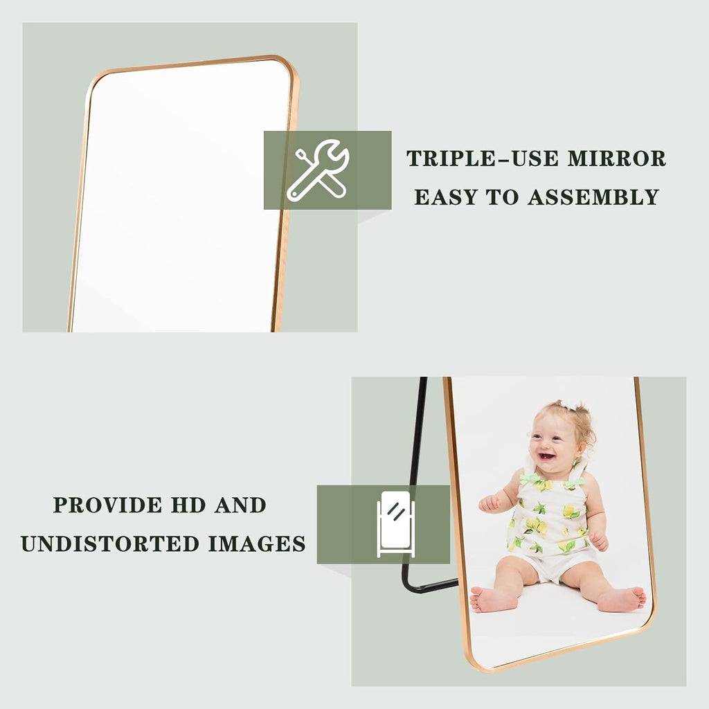 HORLIMER 60"x18" Full Length Standing Mirror with Aluminum Frame, 152x46cm