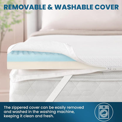 Double Mattress Topper 135x190x7cm Memory Foam Washable Cover Back Support