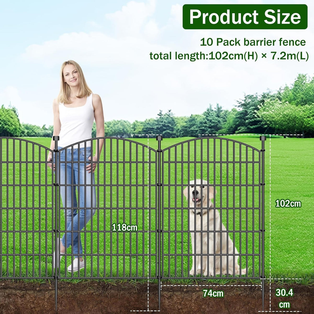 Metal Garden Fence Panels Dog Barrier 10 Panel Gate 102cm High 7.2m Long Black