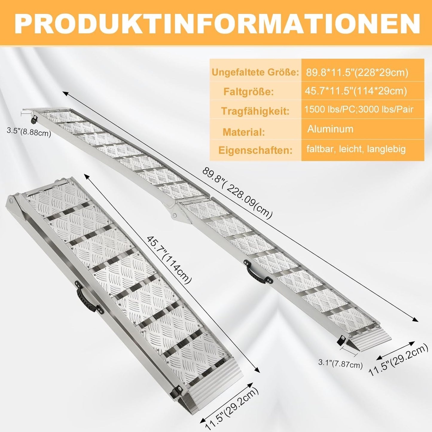 Loading Ramp Folding Aluminium 340kg 228cm Trailer Motorcycle Wheelchair ATV
