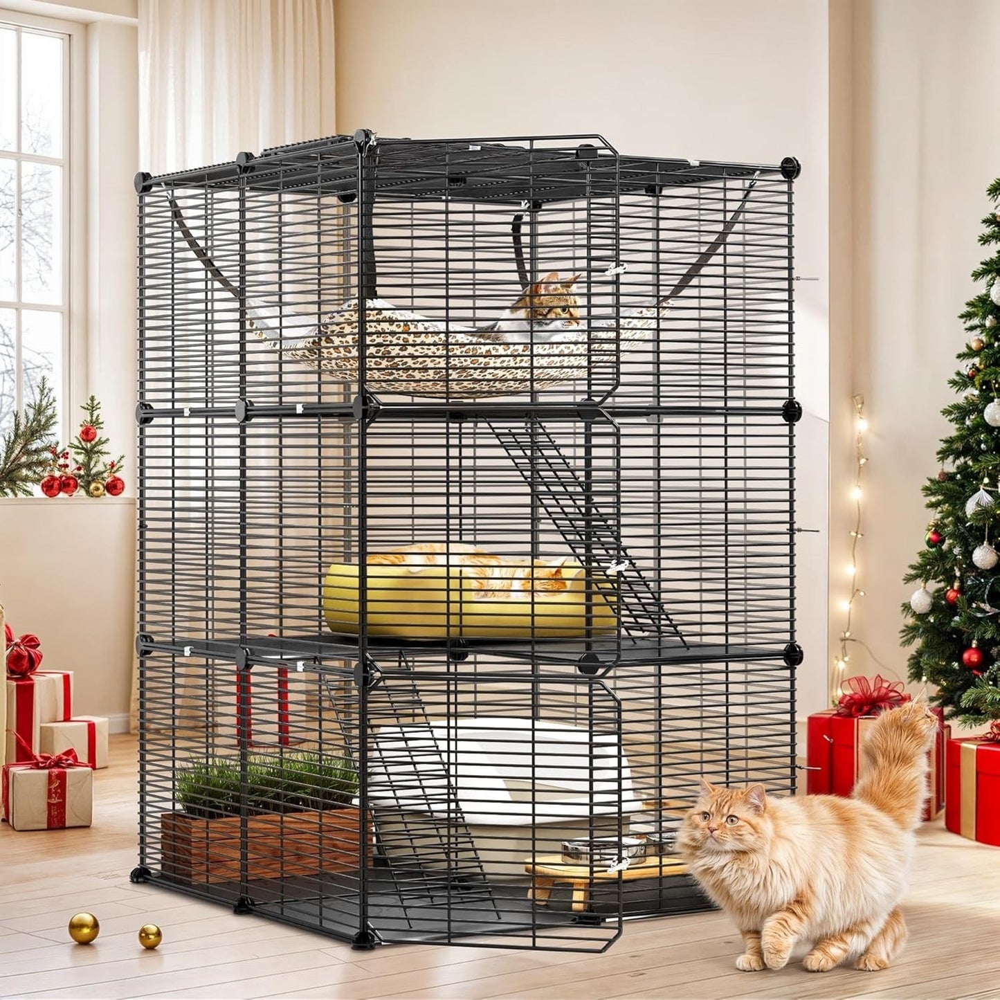 Cat Cage Playpen Indoor 3 Tier Hammock Rabbit Chinchilla Pet Enclosure Black