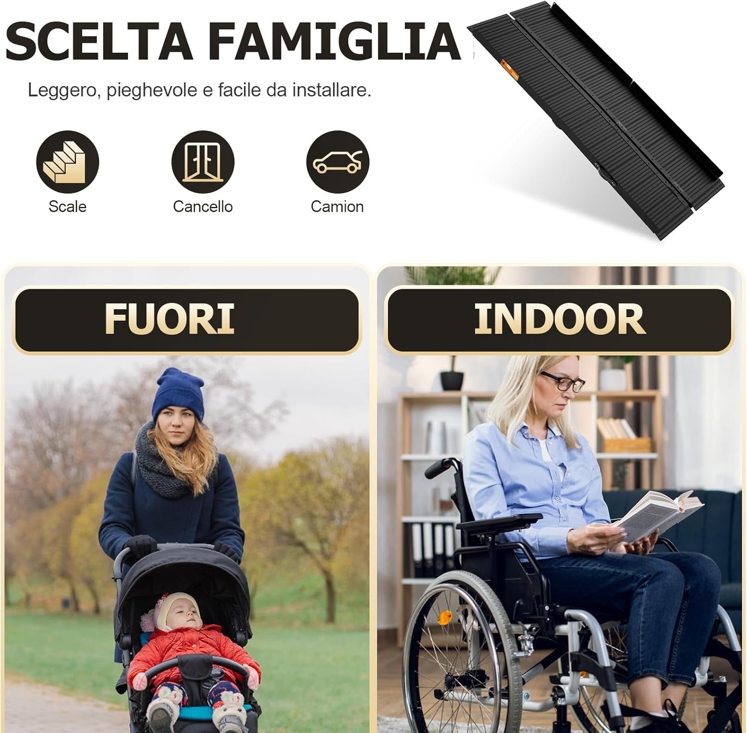 Gardhom Folding Wheelchair Ramp 214x72cm Non-Slip Heavy Duty 800lbs