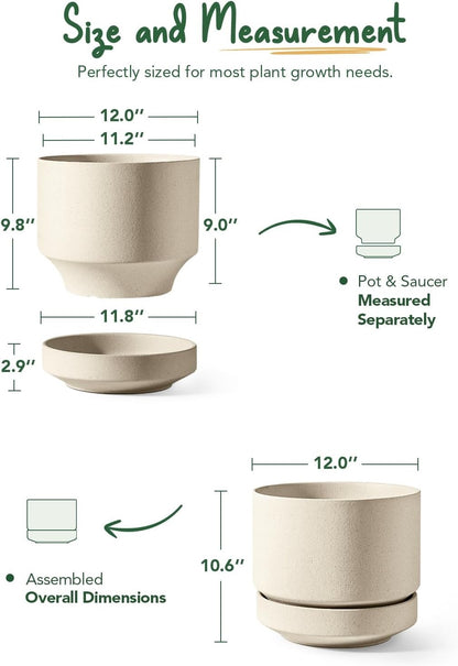 Le TAUCI Ceramic Plant Pot 30 cm Large Planter With Saucer Indoor Outdoor