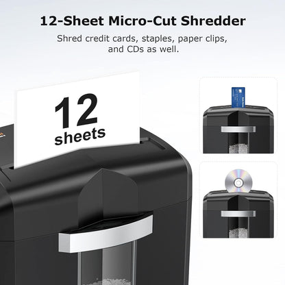 Bonsaii Paper Shredder Micro Cut 12 Sheet 16L 60 Min Heavy Duty P-4 Security