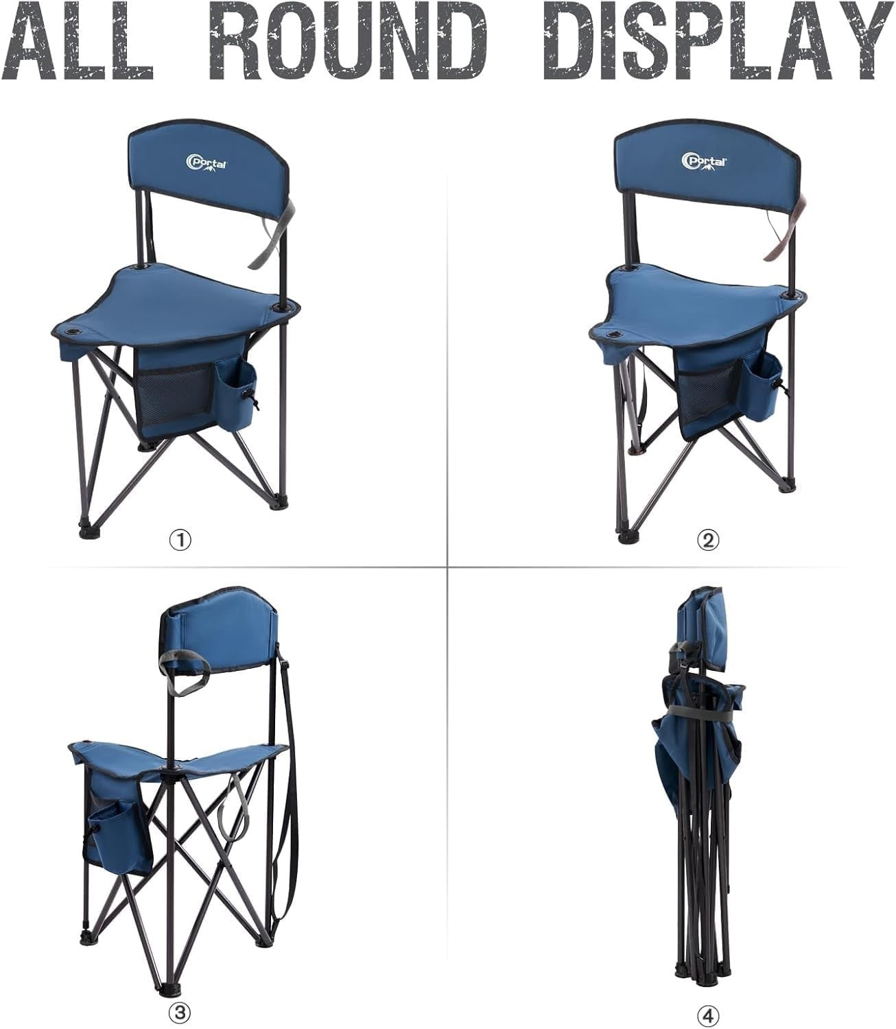 Camping Stool Folding Backrest Portable Chair Fishing Hiking Outdoor 102kg Blue